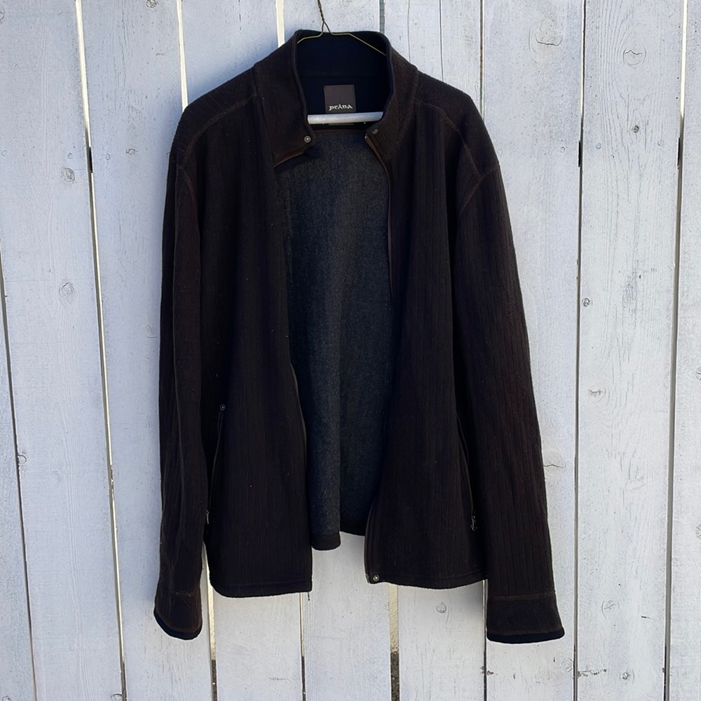 Prana Brown XL zip up wool and polyester very soft
